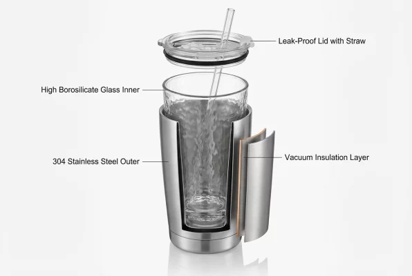 2 In 1 Glass And Stainless Steel Tumblers