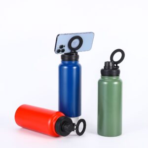 Water bottle with magnetic phone holder