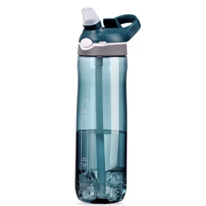 25oz Green Tritan Sports Water Bottle with Clip Handle, Locking Lid, Straw - Travel Plastic Bottle