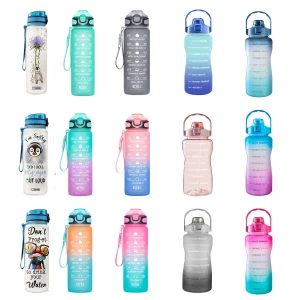 32 oz Water Bottles with Times to Drink and Straw