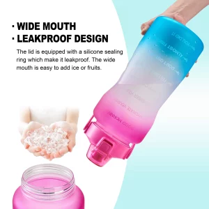 Water Bottle BPA Free Innovative 2-IN-1 Lid Gym Bottle with Times to Drink Motivational