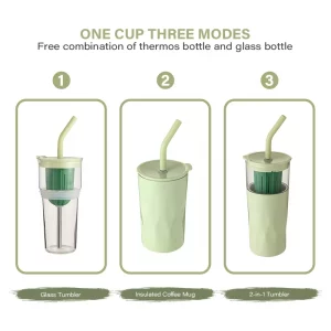 20oz insulated glass tumbler with straw and filter